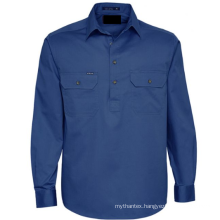 Pure Solid Cotton Long Sleeve workwear half button Uniform Shirt for Men